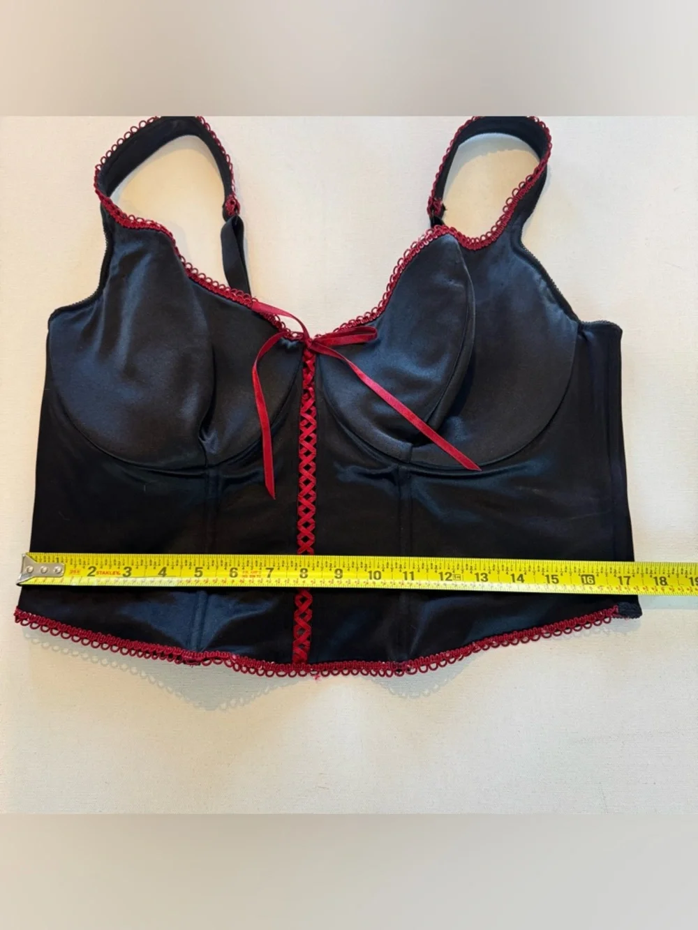 Cacique Burgundy Corset Bra Top Size 44 Black/Red Padded Adjustable Straps